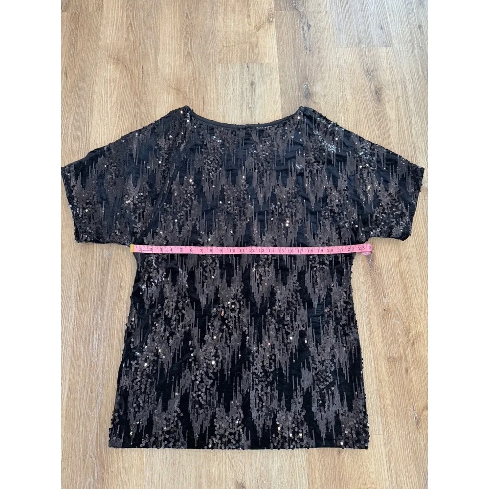 Cachet Sequin Tunic Dress Women 16 Black Velvet Geometric Dolman Short Sleeve